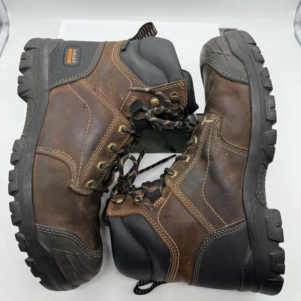 Ariat Treadfast Work Boots Mens 8.5EE Brown Leather Steel Toe Waterproof